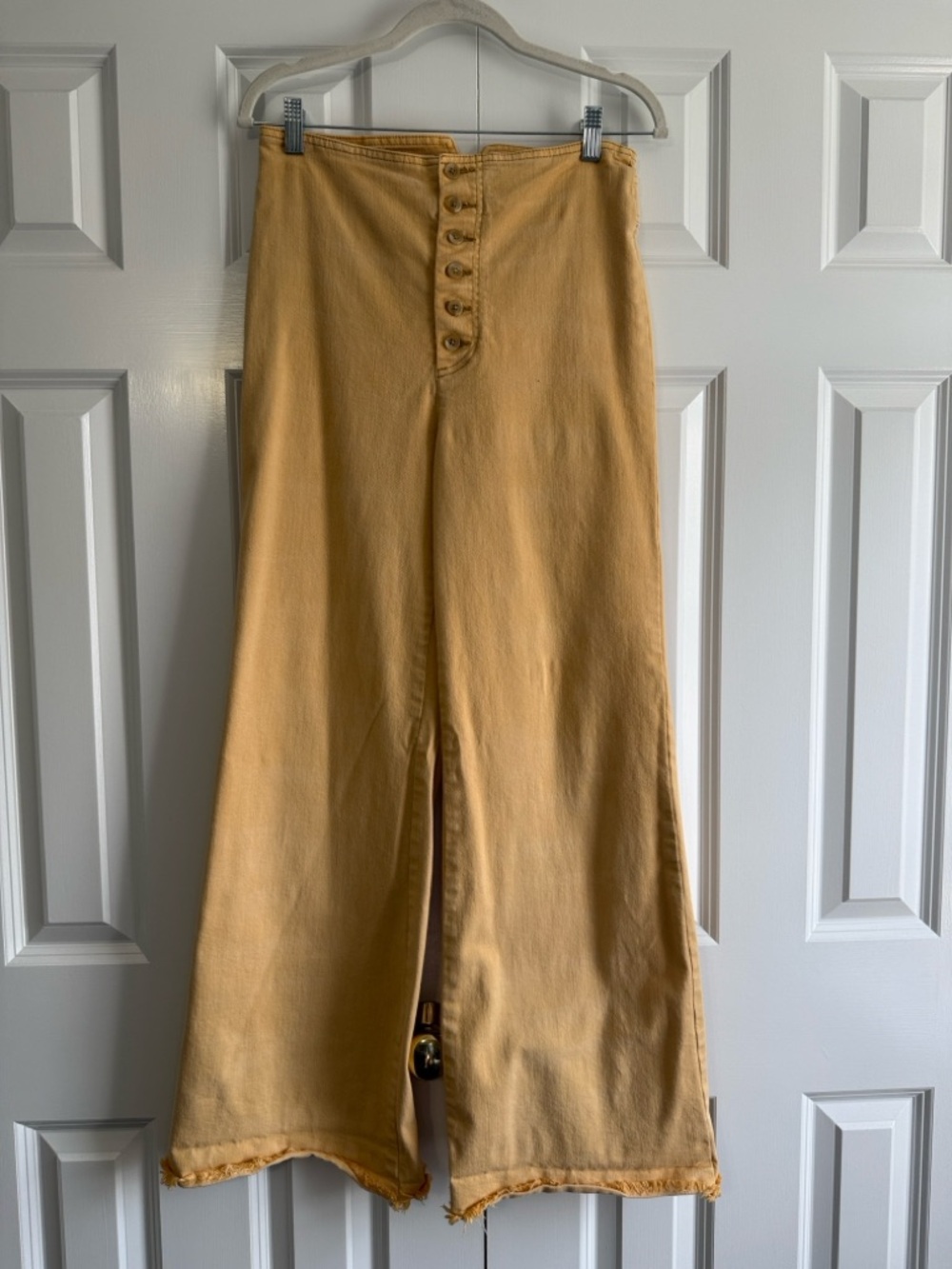 Pilcro Mustard Yellow Button-Front Wide Leg Pants